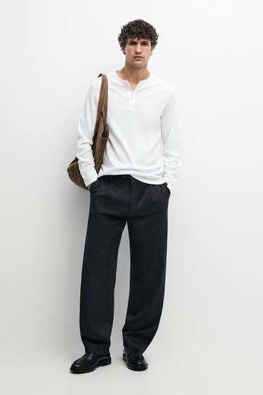 Zara 100% cotton long sleeve henley T-shirt - White - Image 0