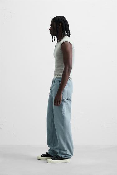 PANTALON DÉLAVÉ POCHE CARPENTIER - Bleu de Zara - Image 3
