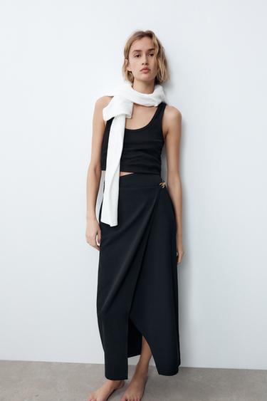 MIDI WRAP SKIRT - Black by Zara