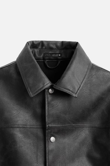 FADED LEATHER EFFECT JACKET - Black / Green by Zara - Image 8