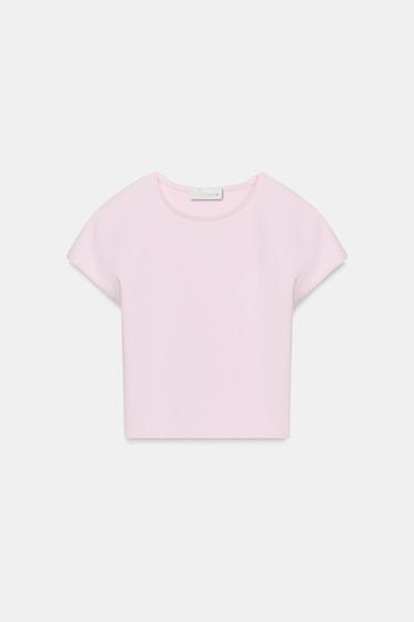 Zara 波點短版短袖 T 恤 - 淡粉色