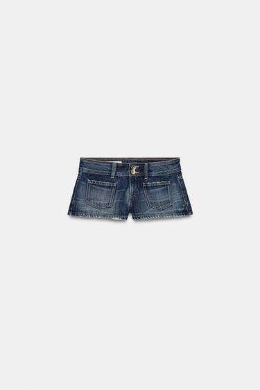 TRF LOW-RISE MINI DENIM SHORTS - Navy blue by Zara - Image 3