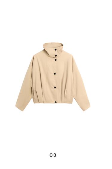 Zara Pleated stand-collar bomber jacket - Gray / Tan