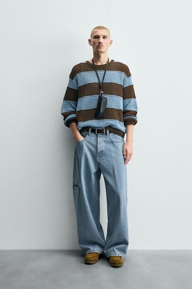 CONTRAST STRIPED OPEN-KNIT SWEATER - 178 by Zara - Image 0