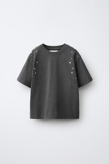 STUDDED T-SHIRT - Anthracite grey by Zara