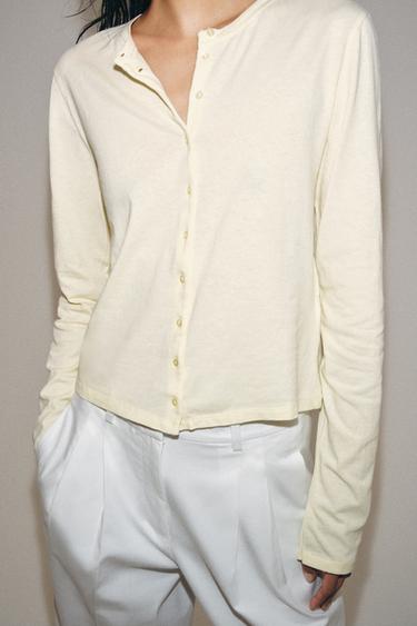 Zara 100% COTTON BUTTON T-SHIRT - Yellow