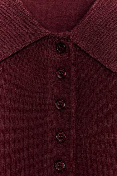 Zara PLAIN KNIT POLO SWEATER - Burgundy
