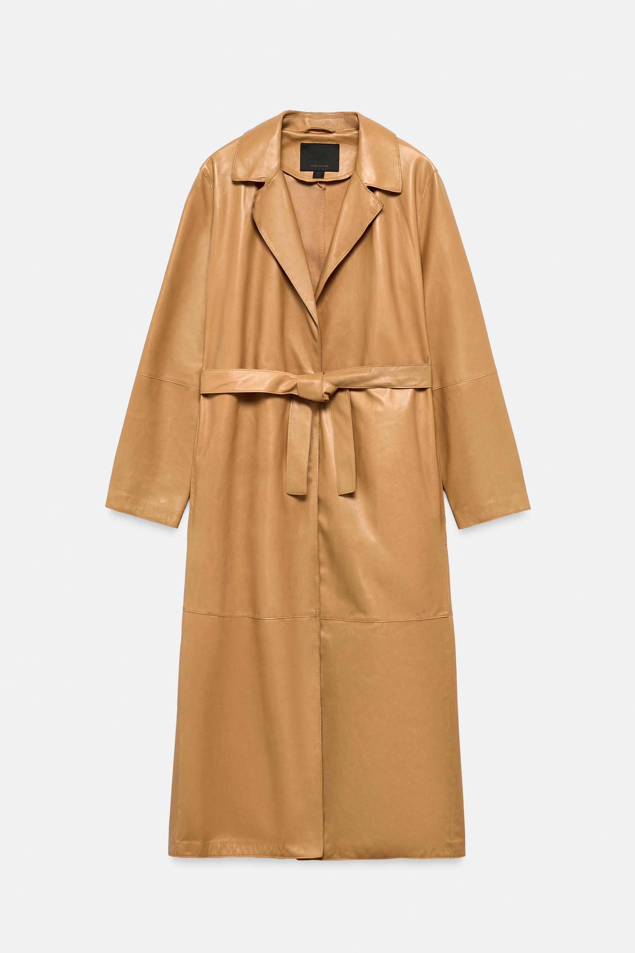 ZW COLLECTION 100%レザー ベルト付きコート - ライトキャメル | ZARA