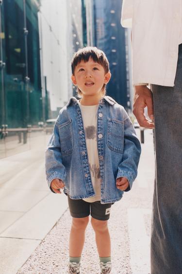 DENIM OVERSHIRT WITH DETACHABLE HOOD - Mid-blue by Zara