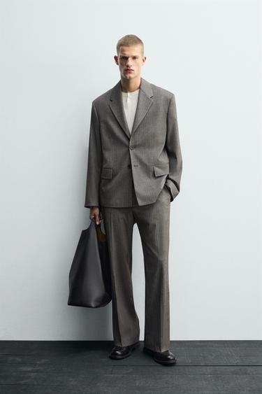 Zara HERRINGBONE SUIT BLAZER - taupe brown