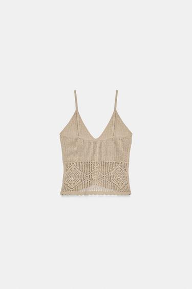 POINTELLE KNIT STRAPPY TOP - camel by Zara - Image 6