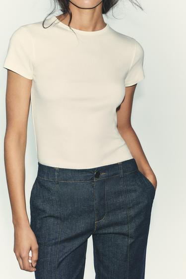 CAMISETA MANGA CORTA RIB - Crudo de Zara