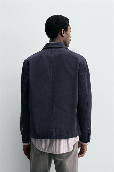 REGULAR FIT LINEN BLEND DENIM OVERSHIRT - Midnight blue by Zara - Image 2