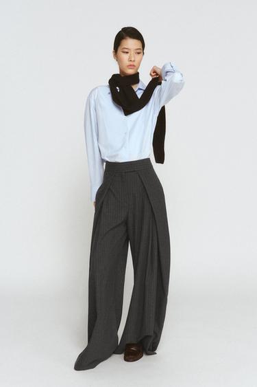 PANTALON WIDE LEG À PINCES ZW COLLECTION - Gris de Zara - Image 4