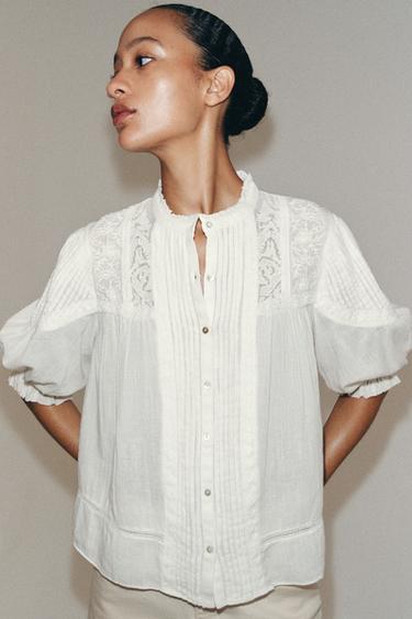 ZW COLLECTION ROMANTIC COTTON SHIRT - Ecru by Zara - Image 1