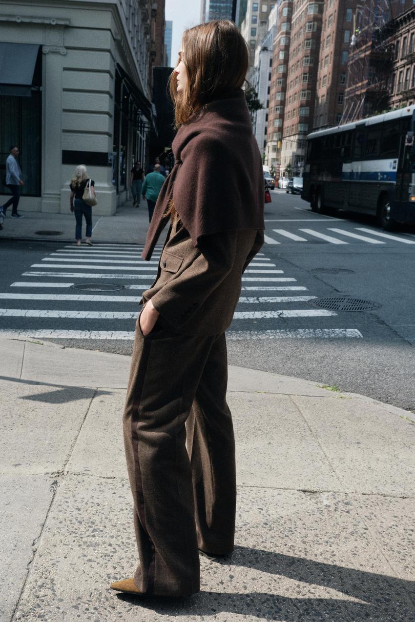 ウール混 サイドストライプパンツ ZW COLLECTION - グリッターブラウン  