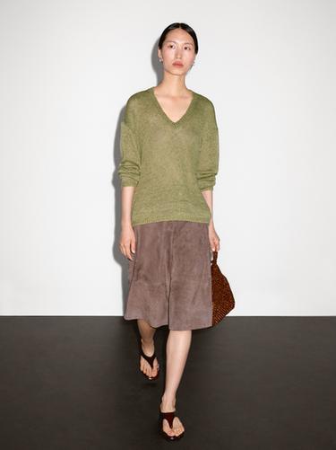 Zara 100% linen cutwork sweater - Mid-green