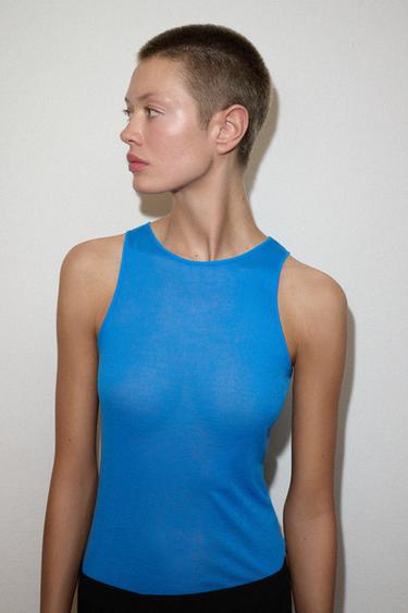 Zara SUPIMA® SLEEVELESS T-SHIRT - Electric blue