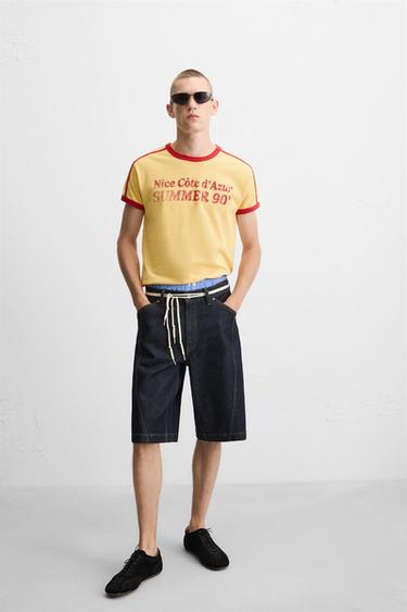 T-SHIRT CÔTELÉ CONTRASTE INSCRIPTION - Jaune de Zara - Image 4
