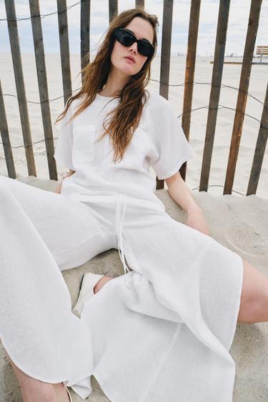 100% LINEN TROUSERS WITH VENTS ZW COLLECTION - White by Zara