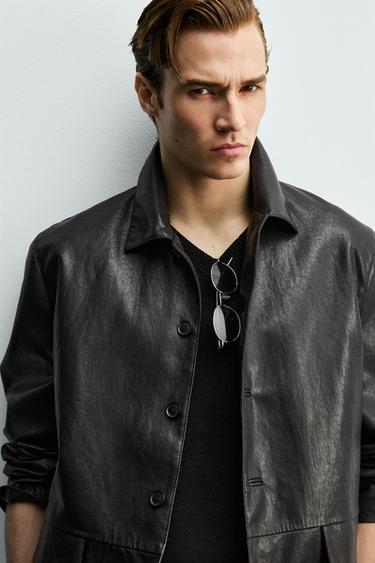 RELAXED FIT FAUX LEATHER OVERSHIRT - Black by Zara - Image 5
