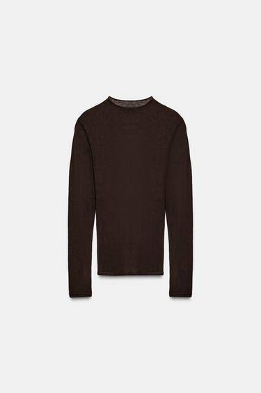 Zara EXTRAFINE WOOL AND SILK TOP - Brown