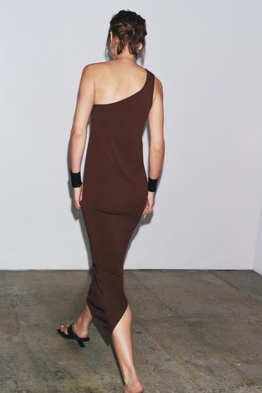 ASYMMETRIC KNIT MIDI DRESS WITH TRIM - Brown by Zara - Image 2