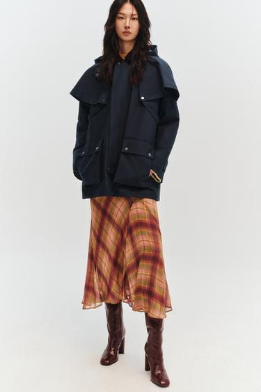Zara ZARA WOMAN COLLECTION 拼接連帽翻領風衣 - 藍色