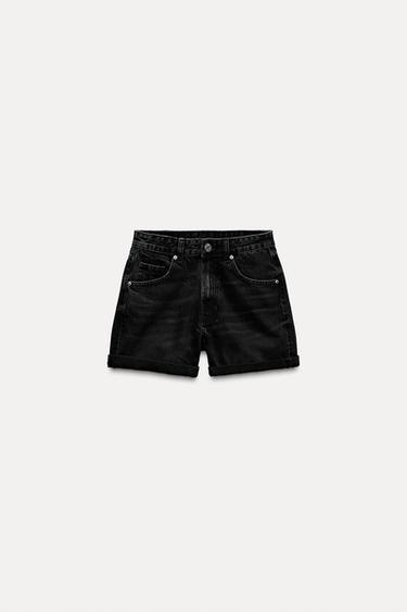 TRF HIGH-RISE MOM FIT DENIM BERMUDA SHORTS - Black by Zara