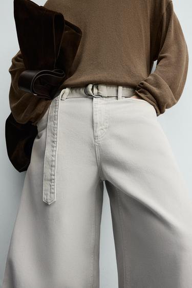 JEANS RELAXED FIT CINTURÓN - Verde gris de Zara