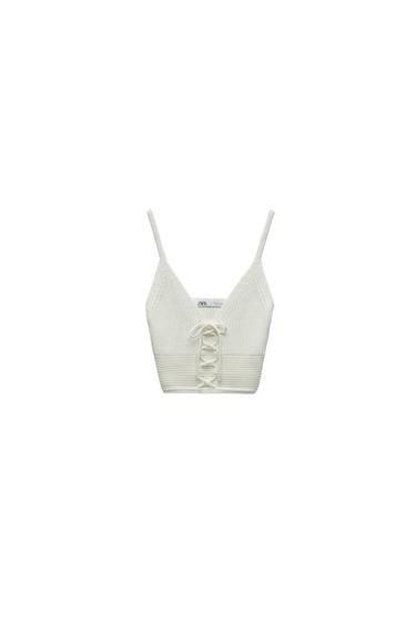 KNIT TOP WITH LACE-UP DETAIL
