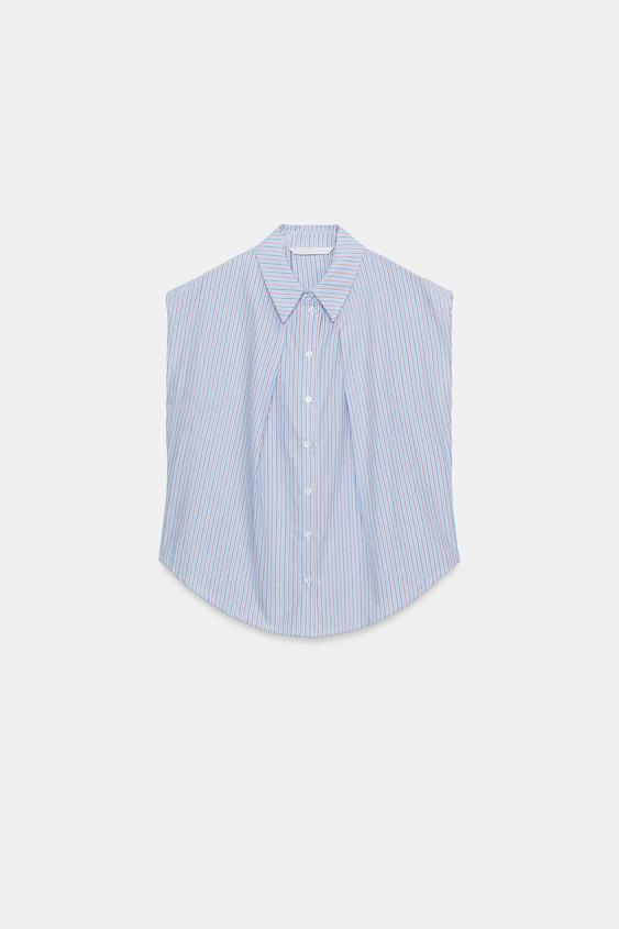 CAMISA PLIEGUES MANGA SISA - Azul / Blanco de Zara - Imagen 0