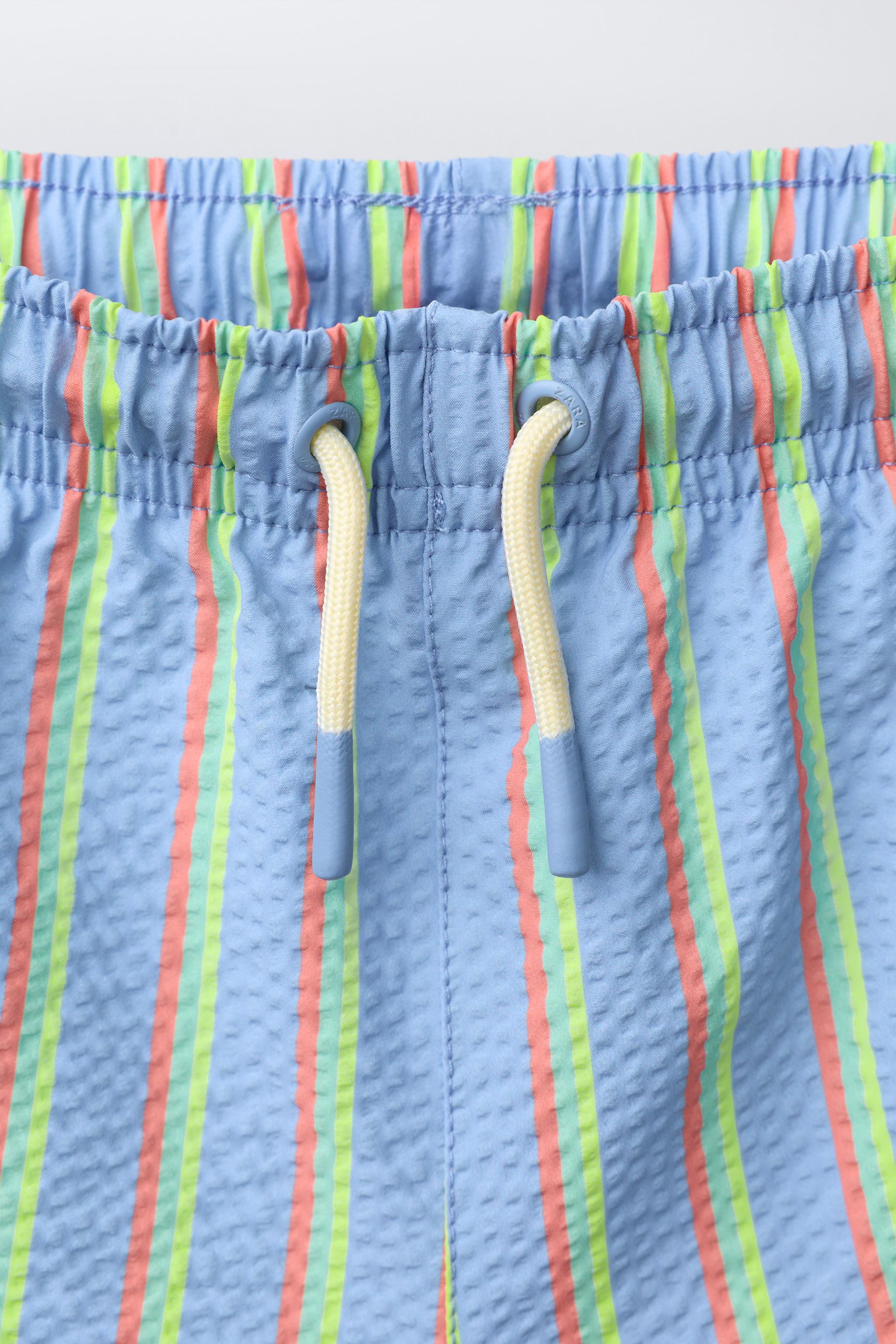 AGES 6-14 / STRIPED SEERSUCKER SWIM SHORTS