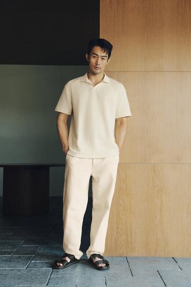 Zara 撞色明線長褲 - 裸色