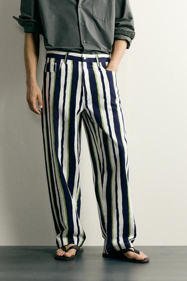 PANTALON STRAIGHT FIT À RAYURES - Bleu marine de Zara - Image 1
