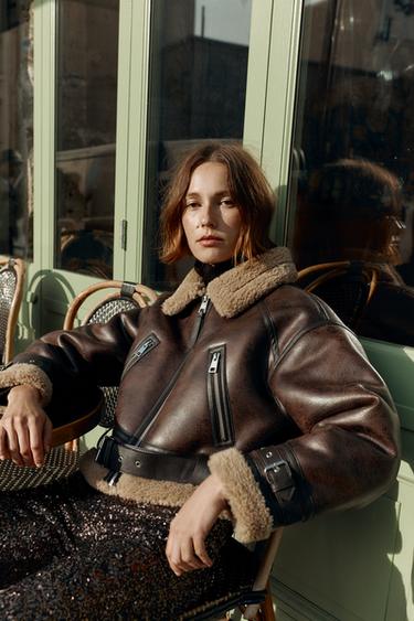 Zara SHORT DOUBLE-FACED JACKET - Dark brown