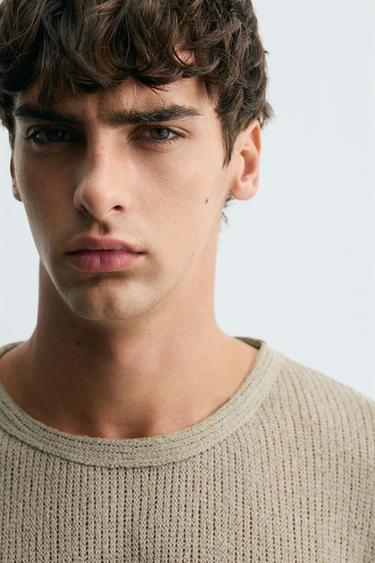 Zara OPENWORK TEXTURED T-SHIRT - Brown / Taupe