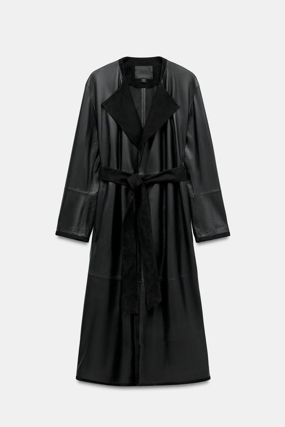 ZW COLLECTION 100% LEATHER COMBINED COAT - Black by Zara - Image 0