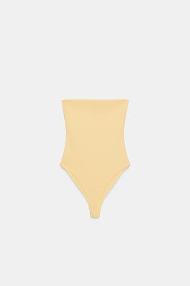 Zara STRETCH BANDEAU BODYSUIT - Light yellow