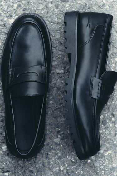 Zara 溝紋鞋底寬絆帶樂福鞋 - 黑色