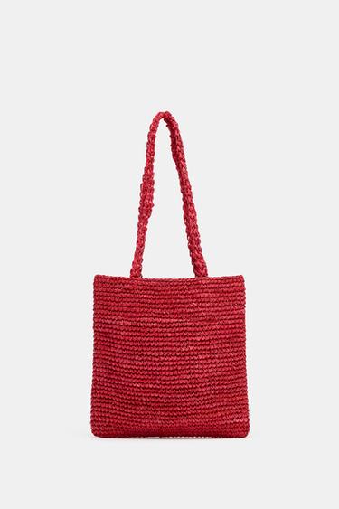 MINI RAFFIA TOTE BAG - Red by Zara