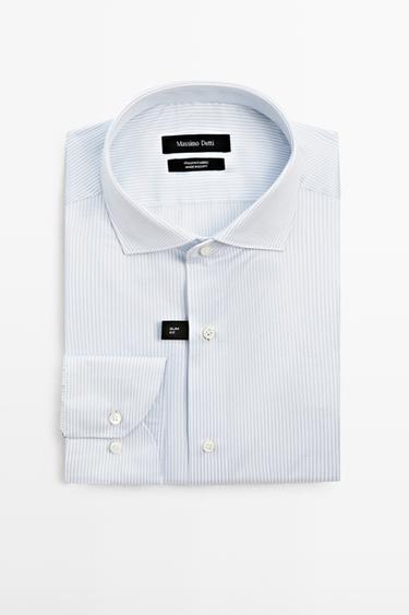 Camisa slim fit doble raya 100% algodón - Raya verde de Zara