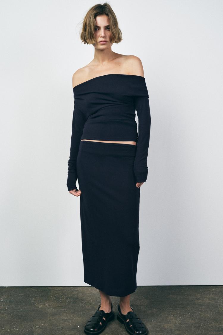 SOFT INTERLOCK MIDI SKIRT