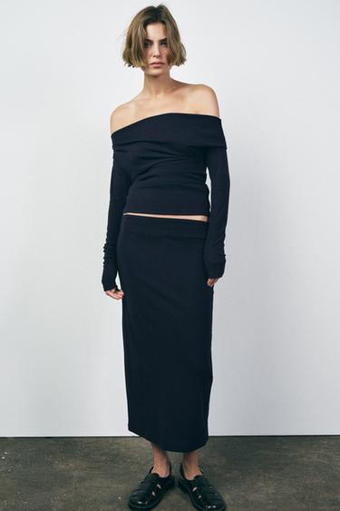 Zara SOFT INTERLOCK MIDI SKIRT - Dark navy - Image 0