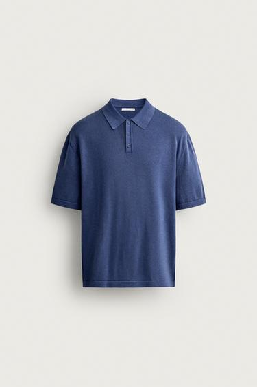 Zara 水洗寬鬆版型針織 POLO 衫 - 藍色