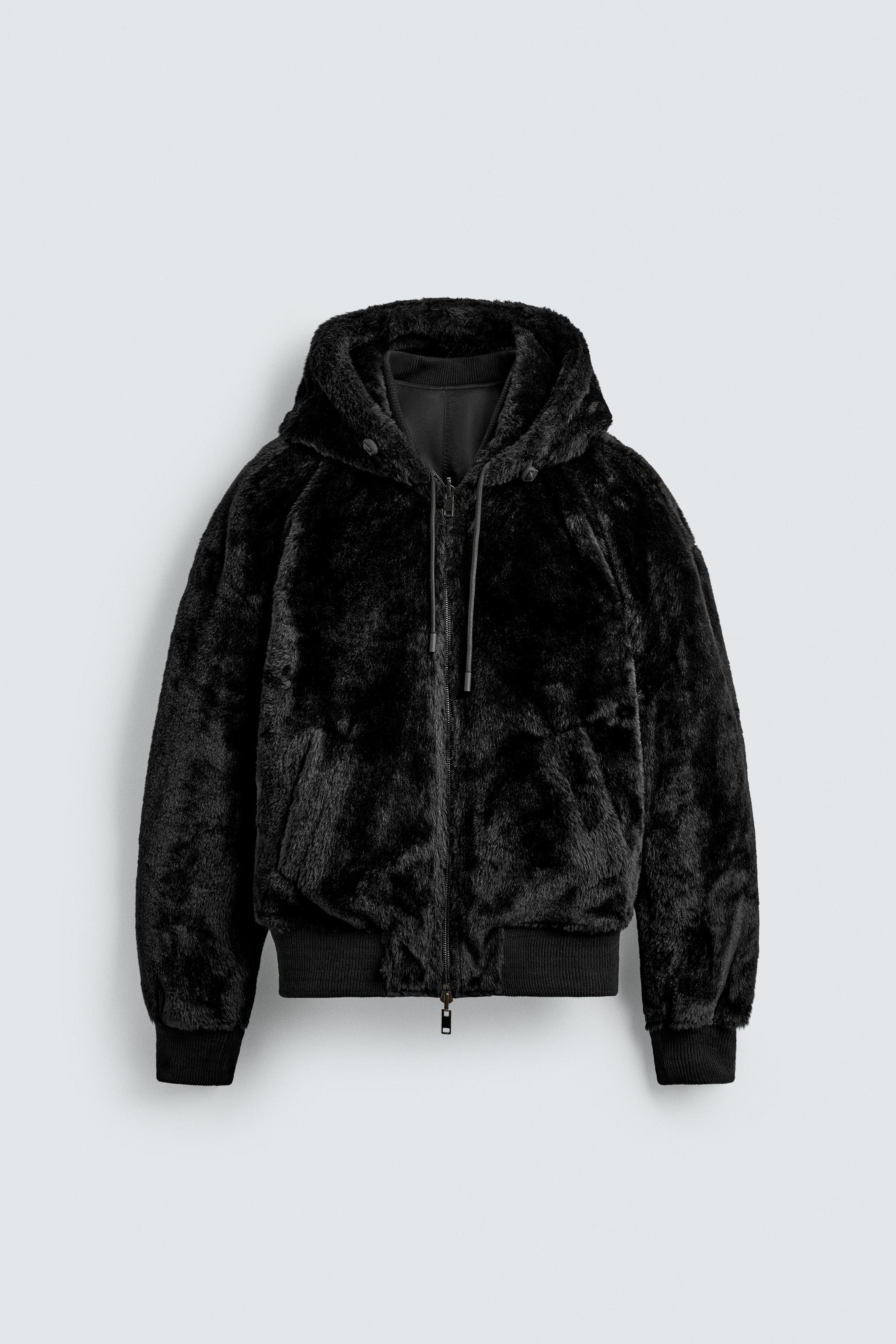 REVERSIBLE FAUX FUR BOMBER JACKET - Black | ZARA United States