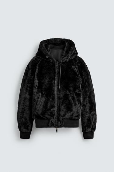 REVERSIBLE FAUX FUR BOMBER JACKET - Black by Zara - Image 8