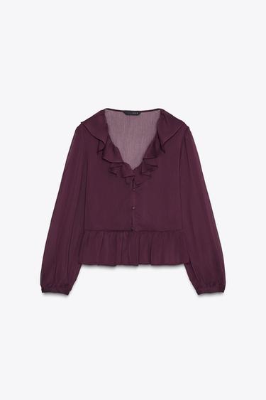 RUFFLED BLOUSE - Aubergine by Zara - Image 5