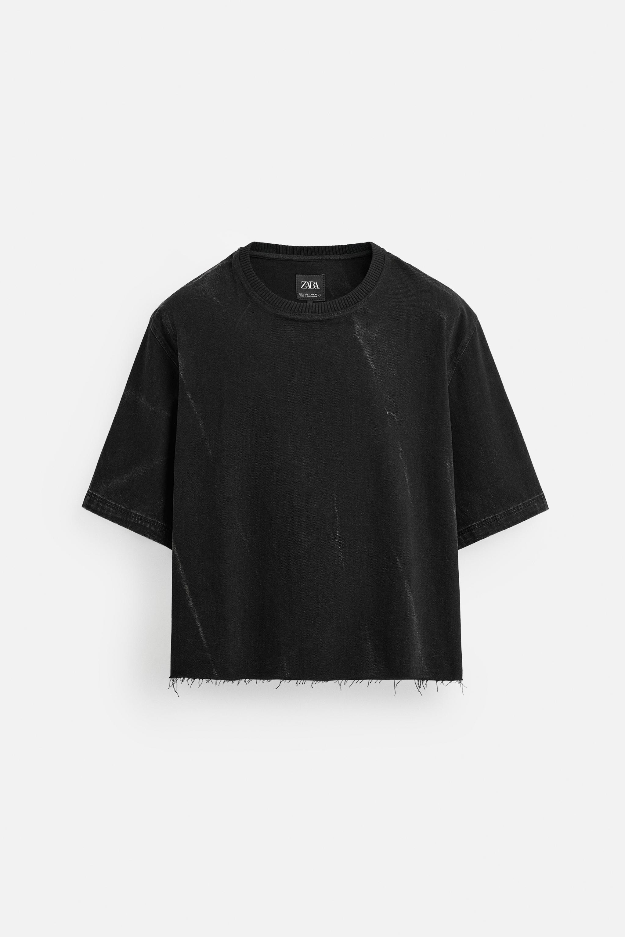 CROPPED FIT DENIM T-SHIRT - Black | ZARA United States