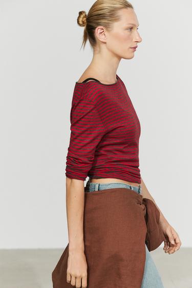 Striped wool-blend knit sweater — Red 2